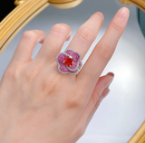 Pink Spinel & Ruby & White Topaz Ring - خاتم الإسبنيل الوردي والياقوت الاحمر والتوباز الابيض