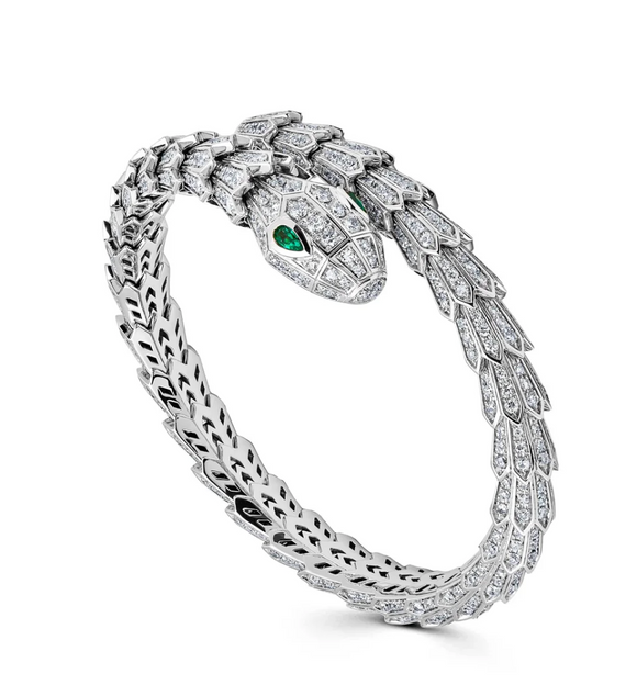 Bvlgari Moissanite Diamond and emerald bengals  | اسوارة الماس الموزنايت والزمرد  بلغاري