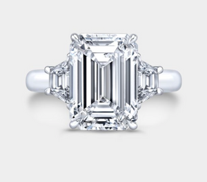 4CT Emerald-Cut Diamond Three Stone Engagement Ring-  خاتم الماس موزنايت