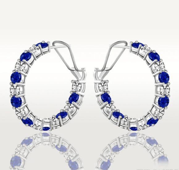 Sapphire & White Topaz Earring -  حلق التوباز الابيض والياقوت الازرق